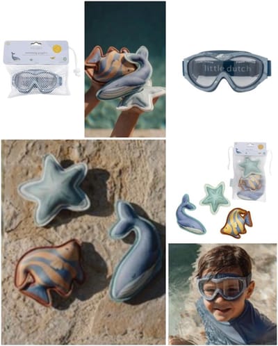 Little Dutch | Ocean | Zwembril | Duikbril | 5-8 jaar | Inclusief Opduik figuren | Set van 3 | Blauw