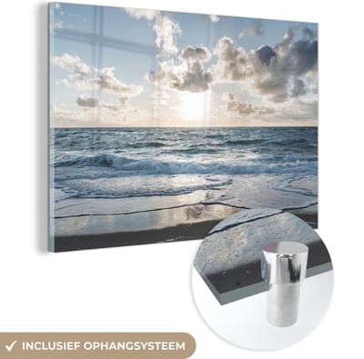 MuchoWow® Glasschilderij 120x80 cm - Schilderij acrylglas - Zee - Wolken - Duitsland - Foto op glas - Muurdecoratie woonkamer - Wanddecoratie slaapkamer - Schilderijen
