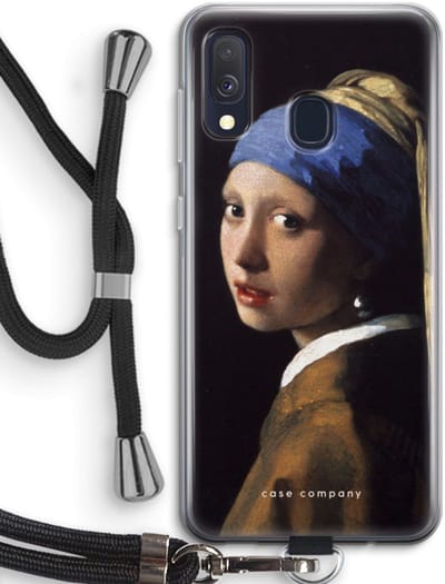 Case Company® - Hoesje met koord geschikt voor Samsung Galaxy A40 hoesje met Koord - The Pearl Earring - Telefoonhoesje met Zwart Koord - Bescherming aan alle Kanten en Over de Schermrand