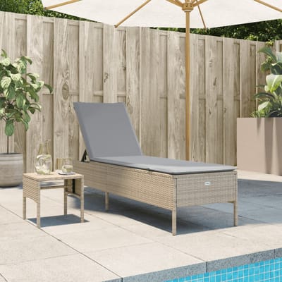 vidaXL - Ligbed - met - tafel - en - kussen - poly - rattan - beige