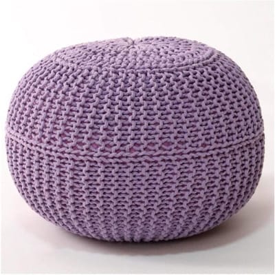Pouf Voetenbank - Ronde Kruk - Ontspannen Zitten - Massief Houten Frame - 50x50x40 cm - Paars