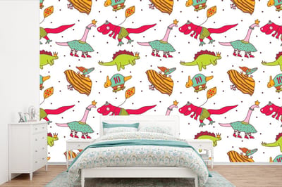 Behang - Fotobehang Patronen - Dino - Kleuren - Jongens - Kinderen - Kids - Kind - Breedte 360 cm x hoogte 240 cm