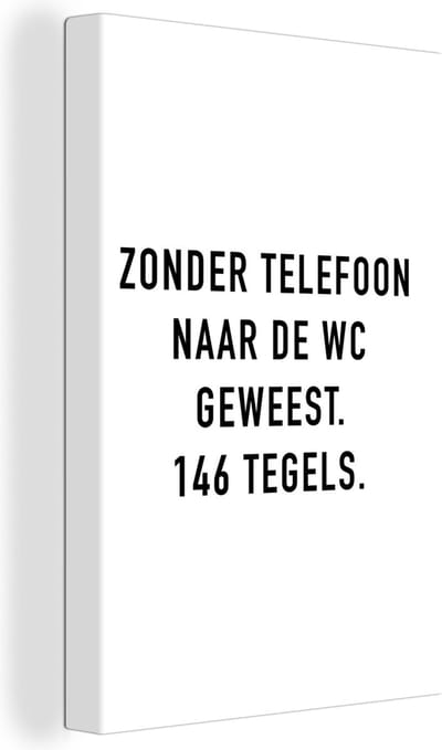 Canvas Schilderij Spreuken - Quotes - Zonder telefoon naar de wc geweest. 146 tegels. - Tegels - 20x30 cm - Wanddecoratie