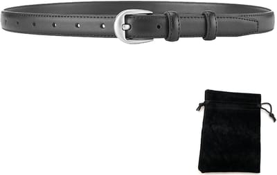 Dailygoods- Damesriem Dun - Leren Riem - Skinny Riem - Geometrische Gesp - Fluwelen Etui - 110 cm x 1,8 cm