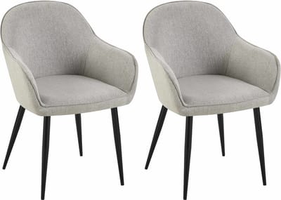 CLP Boise Set van 2 eetkamerstoelen - Met armleuning - Metalen frame - Stof - grijs