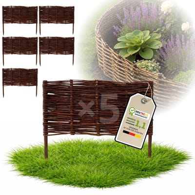 Floranica Set van 5 Bedrand van wilgenhout 40 cm x 60 cm Wilgenhek insteekhekwerk Tuinafscheiding van wilg Wilgenvlechtwerk Tuinhek Gazonrand Palissade van wilgentenen