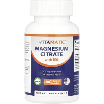 Vitamatic, citrate de magnésium, B6, 180 gélules végétales