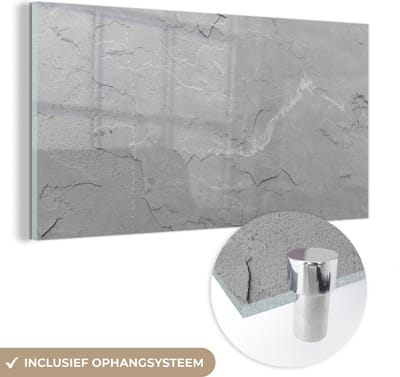 Glasschilderij zwart wit - Graniet - Stenen - Grijs - Textuur - 120x60 cm - Foto op glas - Decoratie woonkamer