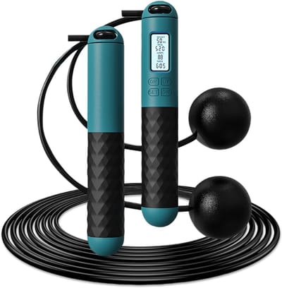 Springtouw met Teller - Elektrisch Jumprope Fitness - Draadloos voor Volwassen en Kinderen - Zwart en Groen