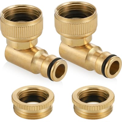 Dailygoods- Haakse Kraanverbinding 2-in-1 - Messing - Buitenkraanconnector 1/2" & 3/4" - 90° Elleboog - Slangconnector - Tuinslangadapter