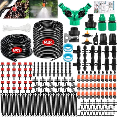 Tuinirrigatiesysteem - Bewateringsset - Automatisch Besproeien - Bespaart Water - 70 meter - Zwart