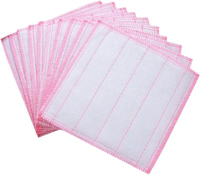 Keuken Wasdoekjes - Extra Dikke Absorberende Doek voor Afwas, Schoonmaken, Keuken en Huishouden, Herbruikbare Keukendoek - 30x30 cm - Roze met wit - Verpakking van 10 stuks