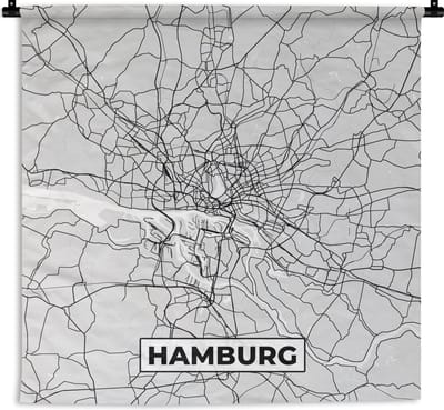 Wandkleed - Wanddoek - Plattegrond - Duitsland - Hamburg - Kaart - Stadskaart - 180x180 cm - Wandtapijt