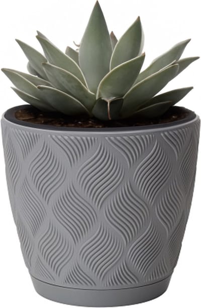 Form Plastic Plantenpot/bloempot New Age - kunststof - platina grijs - D15 x H14 cm - met opvang schotel - rond