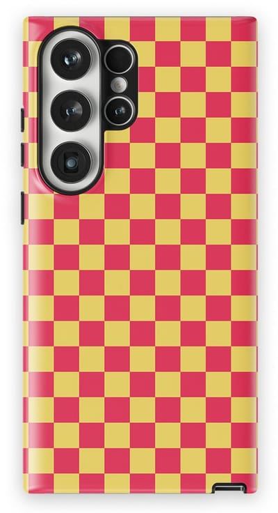 Design Hoesje Samsung Galaxy S23 Ultra | Geschikt Voor Mag | Tiny Squares Checkered Print | Backcover Samsung Galaxy S23 Ultra Cherry Checker