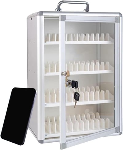 Telefoon Kluis - Opbergkast Mobiel - Veilig Opbergen - Met Slot - 26.5x20x12.5cm - Zilver