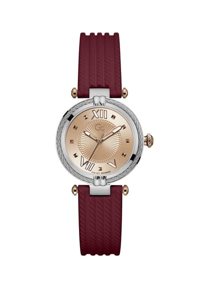 Gc Gsc Gc Cablechic Quartz Analoog Horloge Rood Kast: 100% Roestvrij Staal | Armband: 100% Siliconen 32 mm Z24005L3MF