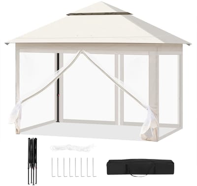 Pelor Partytent 3x3m - Opvouwbaar Tuinhuisje met Klamboe - UV Bescherming en Waterdicht - Verstelbare Hoogte - Beige Inclusief Tas
