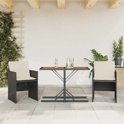 vidaXL - 3-delige - Bistroset - met - kussens - poly - rattan - zwart