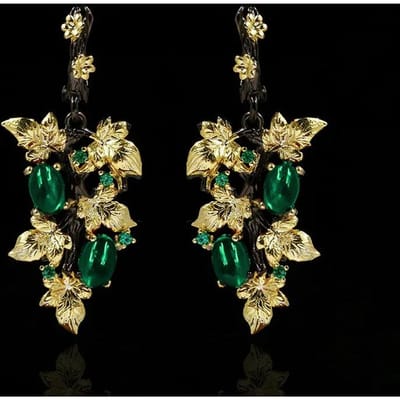 Nieuwe Elegante Zwart Goud Robijn Hanger Bloem Blad 925 Zilveren Oorbellen Kristal Edelsteen Dames Sieraden Oorbellen Zilver 925 Sieraden