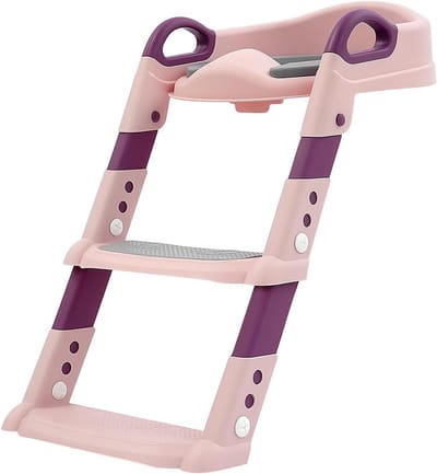Kinder Toilet Trainer - Potty Trainer Trapje - Zindelijkheidstraining - Inklapbaar en Verstelbaar - 34x34x44 cm - Roze