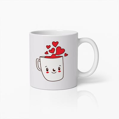 Schattige Liefdesmok – Lieve Lachende Beker met Rode Hartjes, Perfect Cadeau voor Valentijnsdag, Stelletjes en Koffieliefhebbers
