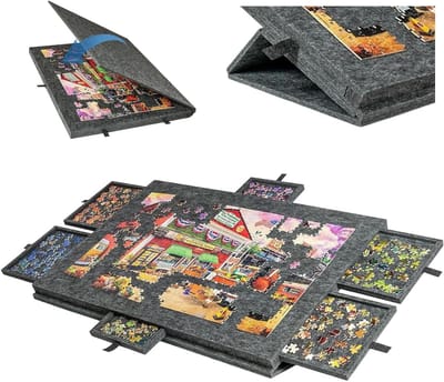 Puzzeltafel - Puzzelbord Puzzelplank - Puzzels Leggen - Kantelbaar Met Laden - 53.6x77 cm - Donkergrijs