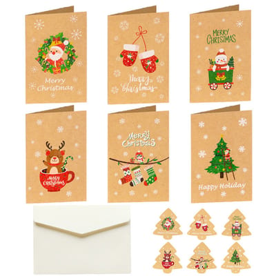 QTTVBTNA - Kerstkaarten Set - Creatieve DIY Wenskaarten - Feestelijke Groet - Geschikt als kerstcadeau of wintervakantiekaart - Inclusief envelop en sticker - 7x10,5cm - 12 Stuks