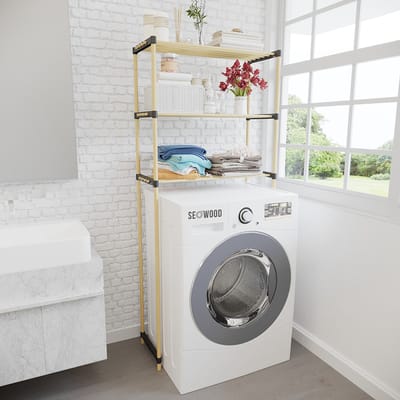 Wasmachine Kast - Opbergrek - Badkamerrek - Doucherek - Opbergkast - Hout - Inkliksysteem - Geen Boorwerk!