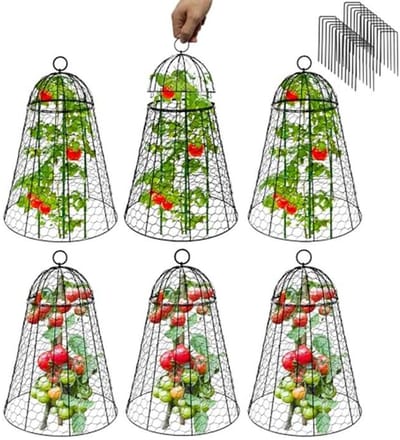 Extra grote tuinstolpen voor planten - Bescherming tegen dieren met kippengaas - Set van 6 - 50,8 cm hoog