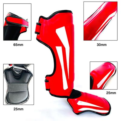 Protège-tibias Arts Martiaux Cuir PU Protection Jambe Pied Rembourrage Épais Protecteur pour Kickboxing MMA Entraînement Sparring bleu