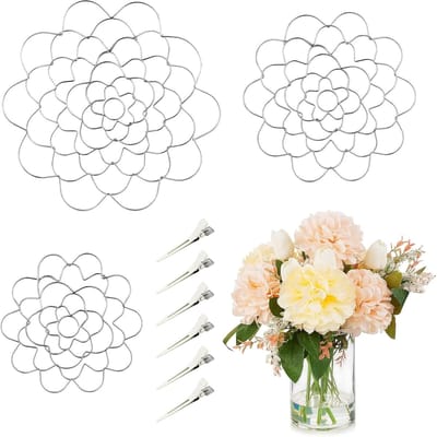 Bloemstukhouderset 3-delig - roestvrij staal met 6 pinnen, bloemroosterorganizer - herbruikbaar, boeketrooster voor bloemstukken, boeketstengelstandaard, draadkikkerinzetstuk voor vazen, boeketten, doe-het-zelf woonaccessoires (zilver) - Cyslmuk