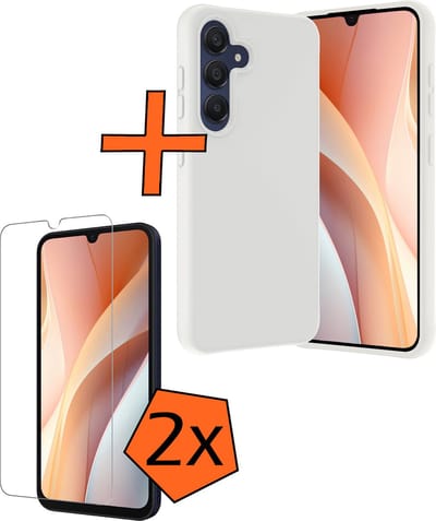 Hoes - Met 2x Screenprotector - Geschikt voor Samsung Galaxy A15 - Sterk & Shockproof - Back Cover - Siliconen Case - Telefoon Hoes - Wit