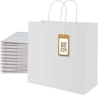 Papieren Zakken - Cadeauzakjes Kraft - Feestelijke Verpakking - Duurzaam Recycbaar Materiaal - 11x6x11 Inch - Wit