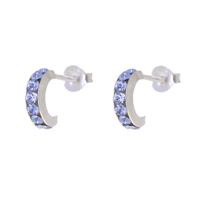 Behave – Oorbellen – 925 Sterling Zilveren Kleine Oorring met Blauwe Kristal steentjes