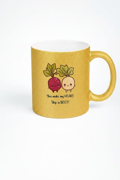 Gouden Glitter Mok Schattige Bietjes - 'You make my HEART Skip a BEET!' - Grappig Liefdes Cadeau