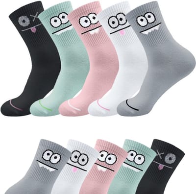 Grappige Sokken set met Monsters - 5 paar Sokjes met Ogen/Gezichtjes - Sokken Meisjes/Kinderen Maat 33-37