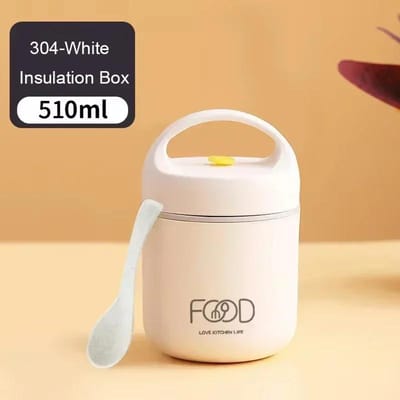 Thermische Lunchbox Hoge capaciteit Lekvrij Eten Draagbare Thermische Pot Geïsoleerde Soepbeker Roestvrijstalen Bento Thermos Containers 510-680ml white
