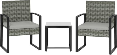 Balkonset 2 personen - Tuinset - Bistroset - Zwart + Donkergrijs + Lichtgrijs - 3 delig - Tuintafel en 2 stoelen - 2 personen - Metaal