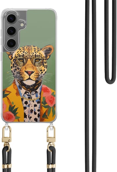 Casimoda® hoesje met koord - Geschikt voor Samsung S24 Plus - Luipaard Hipster - Afneembaar koord - TPU/polycarbonaat - Paars