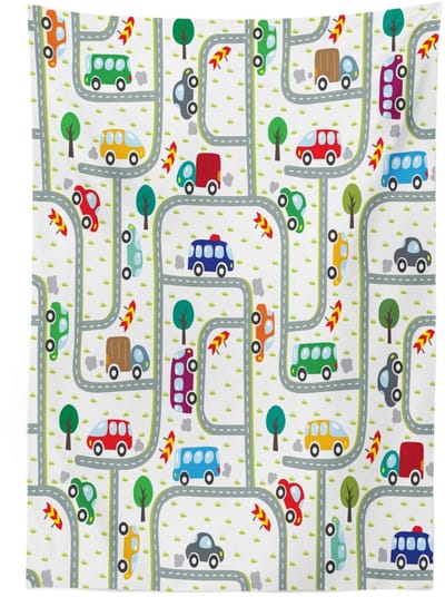 ABAKUHAUS Tafelkleed Kinderen Verkeer – 140x200 cm – Satijn, Wasbaar, Meerkleurig