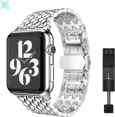 MY PROTECT - Luxe Metalen Draken Bandje - Geschikt Voor Apple Watch Bandje - Series 1/2/3/4/5/6/7/8/9/10/SE/Ultra - 44mm - 45mm - 46mm - 49mm - Zilver