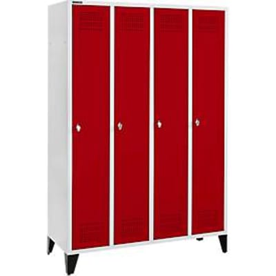 Schäfer Shop Genius Kledinglocker met poten, 4 compartimenten, 300 mm compartimentbreedte, draaigrendelslot, robijnrood