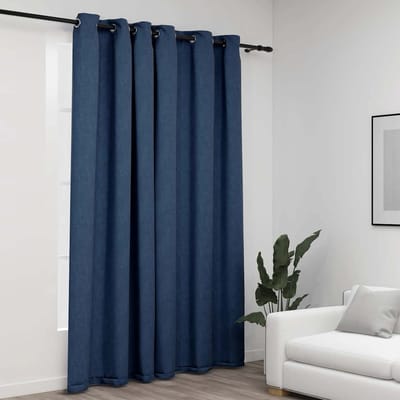 vidaXL - Gordijn - linnen-look - verduisterend - met - ogen - 290x245 - cm - blauw