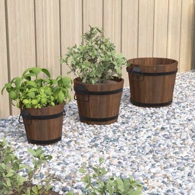 vidaXL - Plantenbakset - houten - emmer - 3-delig - massief - vurenhout