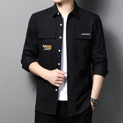 Japans Retro Werkshirt Heren Lange Mouwen Lente Nieuw Shirt Los en Veelzijdig Casual Trendy Jas XXXXL black