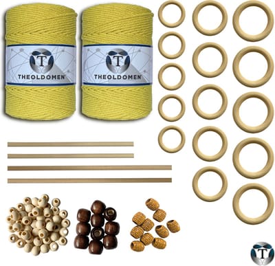 XXL Macramé Pakket | 400 METER | Incl. Handleiding | Lemon Yellow | Starter Set | Ringen | Kralen | Stokken | Macramé Touw | 3mm | 100% Katoen | Macramé | Decoratie | DIY | Doe Het Zelf | Wandkleed | Dromenvanger | Plantenhanger | Tassen | TheOldOmen