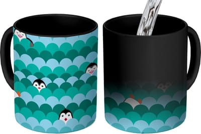 Magische Mok - Foto op Warmte Mokken - Koffiemok - Cirkel - Pinguïn - Design - Magic Mok - Beker - 350 ML - Theemok