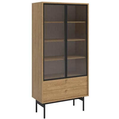 Selsey - OLAR - Hoge Olar vitrine met twee lades - 85 cm - Natuurlijke hickory