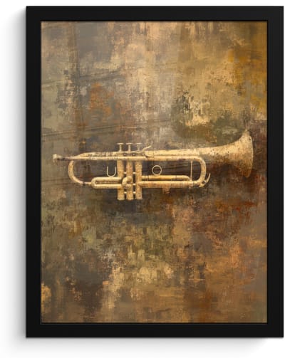 Poster in lijst - Fotolijst 30x40 cm - Posters - Trompet - Geel - Muzikaal - Posterlijst zwart - Decoratie - Wanddecoratie woonkamer - Muurdecoratie slaapkamer